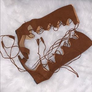 Brown Suede Knee High Lace Up Shoe